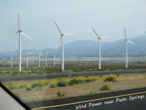 The wind turbines as art and green energy in the desert