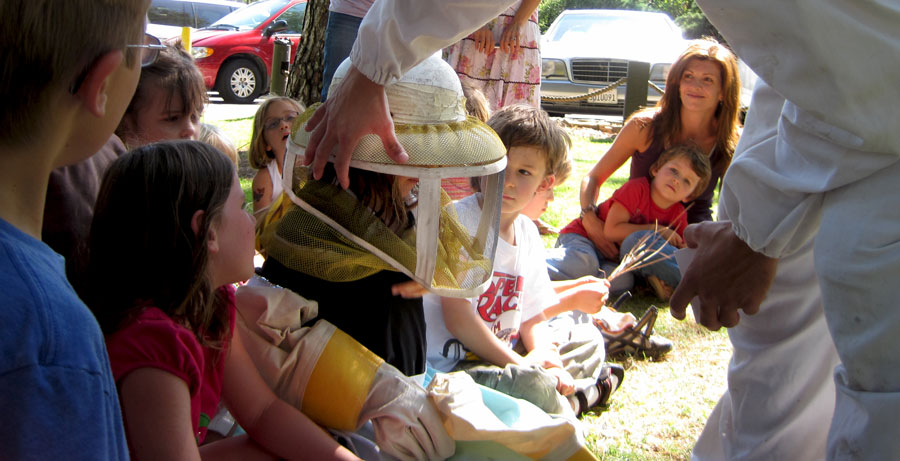 Trying on the Gloves and Helmet of a Beekeeper's Uniform